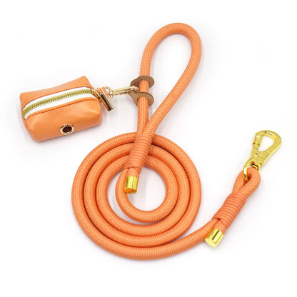 PU Leather Poop Bag Holder and Rope Leash in Cream+Yellow+Orange+Pink, Wedding Puppy Gift, Rope Dog Lead, Strong Dog Leash, Australia