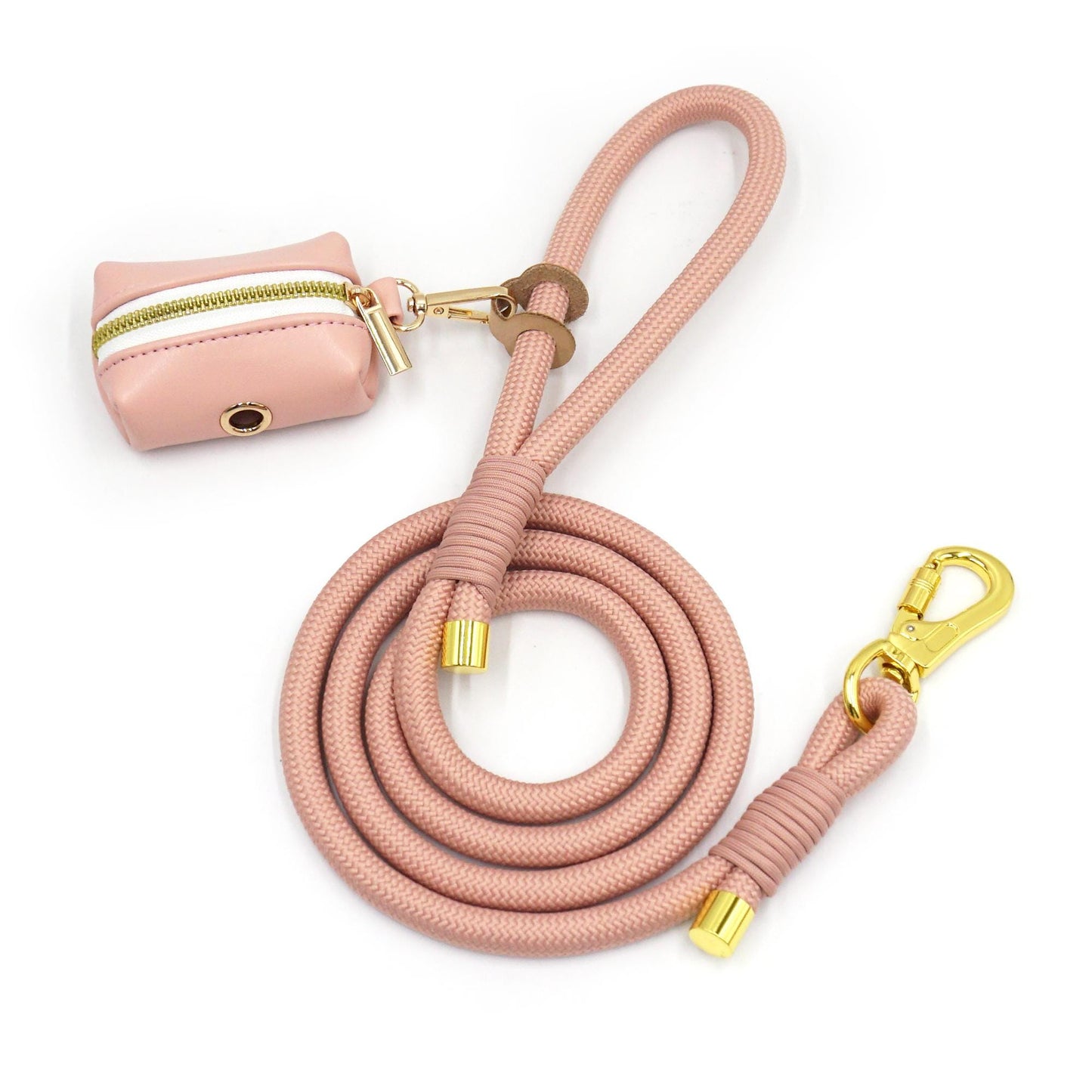 PU Leather Poop Bag Holder and Rope Leash in Cream+Yellow+Orange+Pink, Wedding Puppy Gift, Rope Dog Lead, Strong Dog Leash, Australia