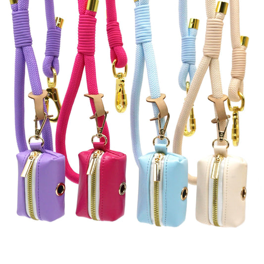 PU Leather Poop Bag Holder and Rope Leash in Purple+Hot Pink+Light Blue+Cream Wedding Puppy Gift, Rope Dog Lead, Strong Dog Leash, Australia