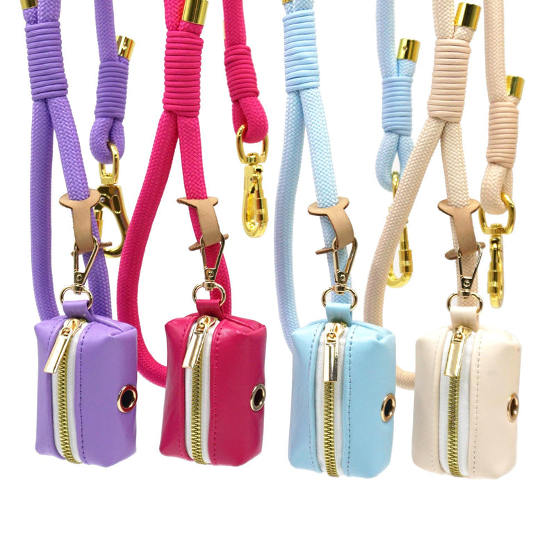 PU Leather Poop Bag Holder and Rope Leash in Purple+Hot Pink+Light Blue+Cream Wedding Puppy Gift, Rope Dog Lead, Strong Dog Leash, Australia