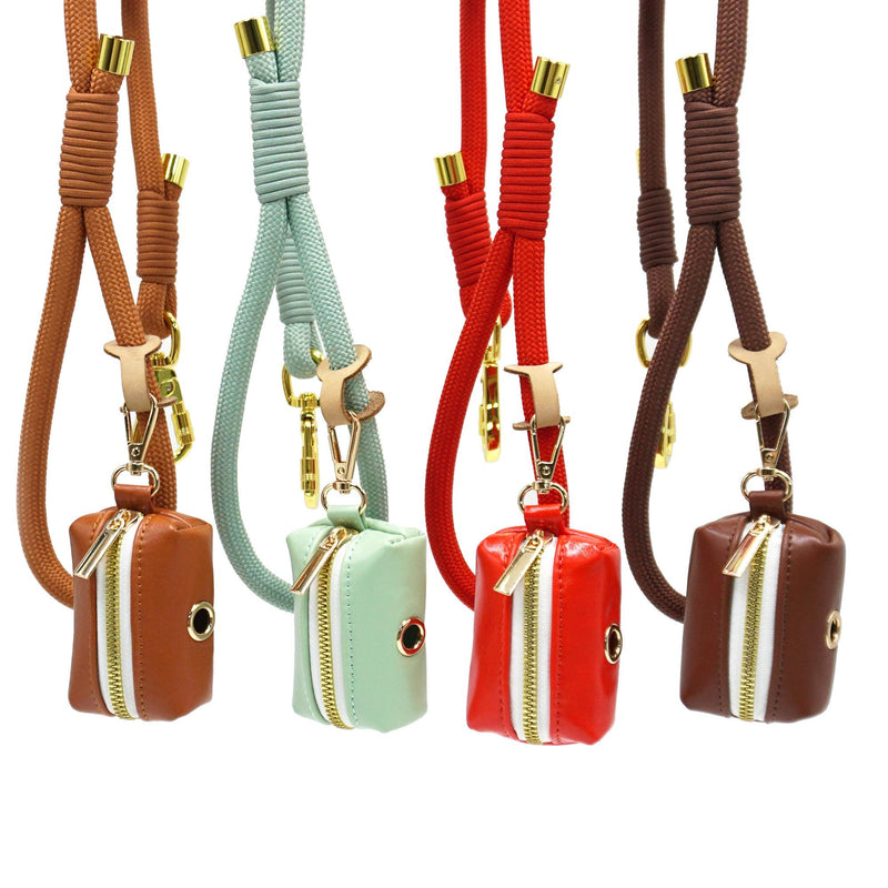 PU Leather Poop Bag Holder and Rope Leash, Light Brown+Mint Green+Red+Dark Brown Wedding Puppy Gift, Rope Lead, Strong Dog Leash, Australia