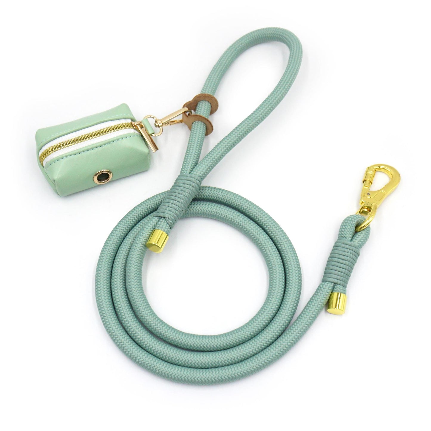 PU Leather Poop Bag Holder and Rope Leash, Light Brown+Mint Green+Red+Dark Brown Wedding Puppy Gift, Rope Lead, Strong Dog Leash, Australia