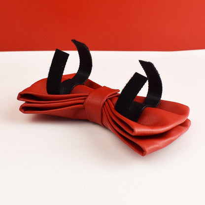 Leather dog harness, red pu collar/lead/bowtie/harness/bag,solid dog collar leash set, engraved metal buckle,easy clean,wedding puppy gift