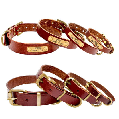Leather dog collar Personalised classic genuine brown leather (gold/silver buckle) * custom dog collar with nameplate