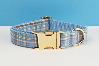 Tartan Dog Collar, Personalised Tag, Plaid Tartan Dog Collar and Leash or Bow, Collar for Male Dog, Pink, Ligh Purple, Blue Gingham