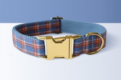 Tartan Dog Collar, Personalised Tag, Plaid Tartan Dog Collar and Leash or Bow, Collar for Male Dog, Pink, Ligh Purple, Blue Gingham
