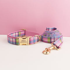 Custom Light Purple Plaid Personalized Tartan Dog Collar, Matching Dog Bowtie, Dog Leash, Dog Harness Walking Set, Different Combo
