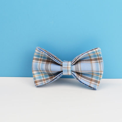 Custom Blue Plaid Dog Walking Set Personalised Dog Collar, Matching Dog Bowtie, Dog Leash, Roman Dog Harness