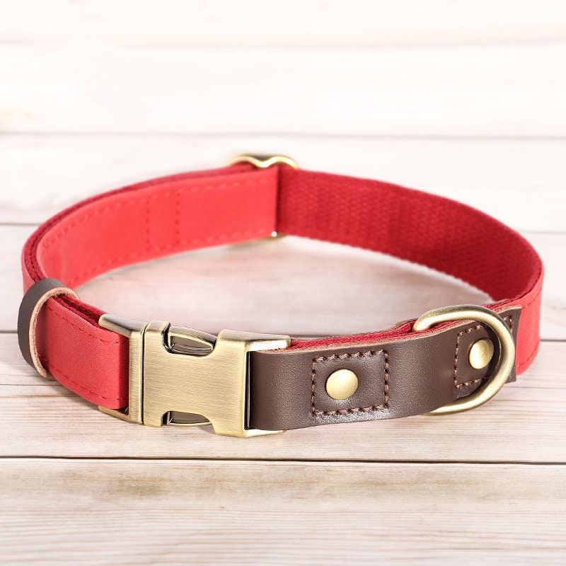Dog Collar Personalised Durable Polyester and PU Leather Dog Collar with Custom Name Buckle