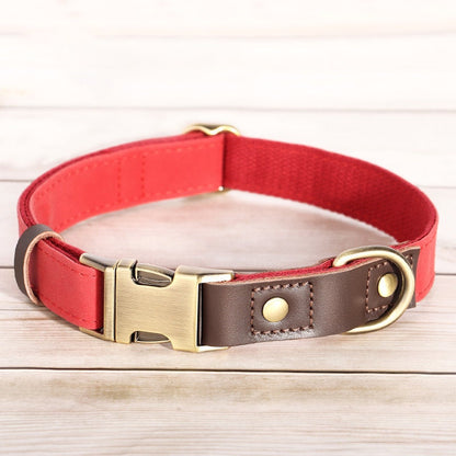 Dog Collar Personalised Durable Polyester and PU Leather Dog Collar with Custom Name Buckle