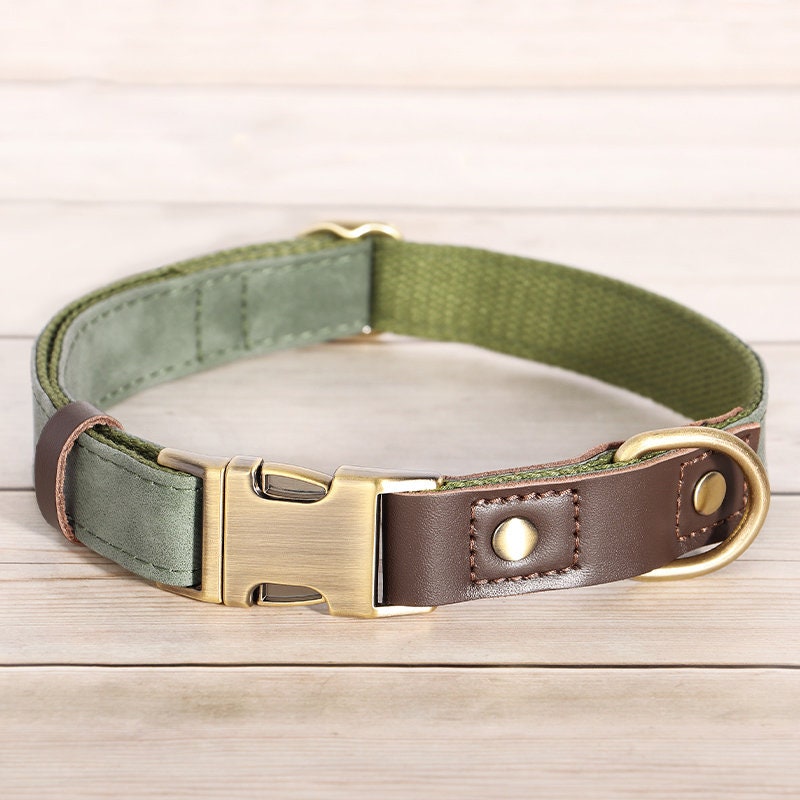 Dog Collar Personalised Durable Polyester and PU Leather Dog Collar with Custom Name Buckle