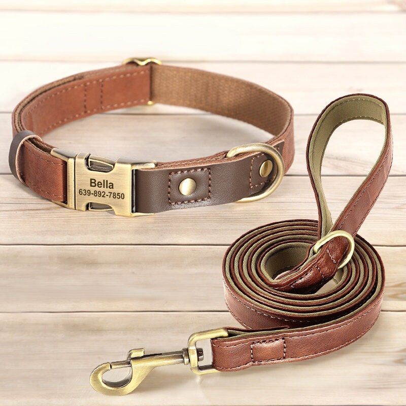 Dog Collar Personalised Durable Polyester and PU Leather Dog Collar with Custom Name Buckle
