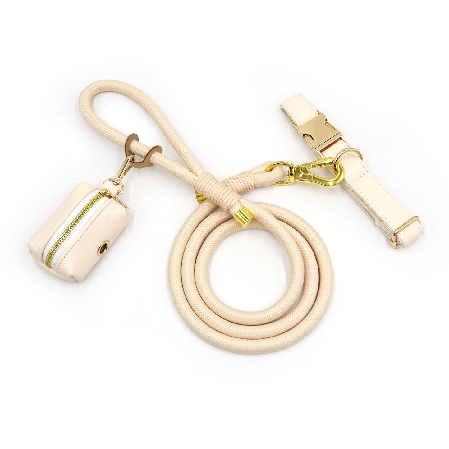 Custom Dog Leather Collar, Cream PU Leather with Engraved Buckle, Strong Roll Nylon Dog Lead, Pet Collar & Leash Sets