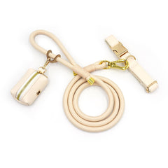 Custom Dog Leather Collar, Cream PU Leather with Engraved Buckle, Strong Roll Nylon Dog Lead, Pet Collar & Leash Sets, Different Combo