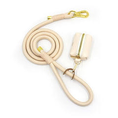 Custom Dog Leather Collar, Cream PU Leather with Engraved Buckle, Strong Roll Nylon Dog Lead, Pet Collar & Leash Sets, Different Combo