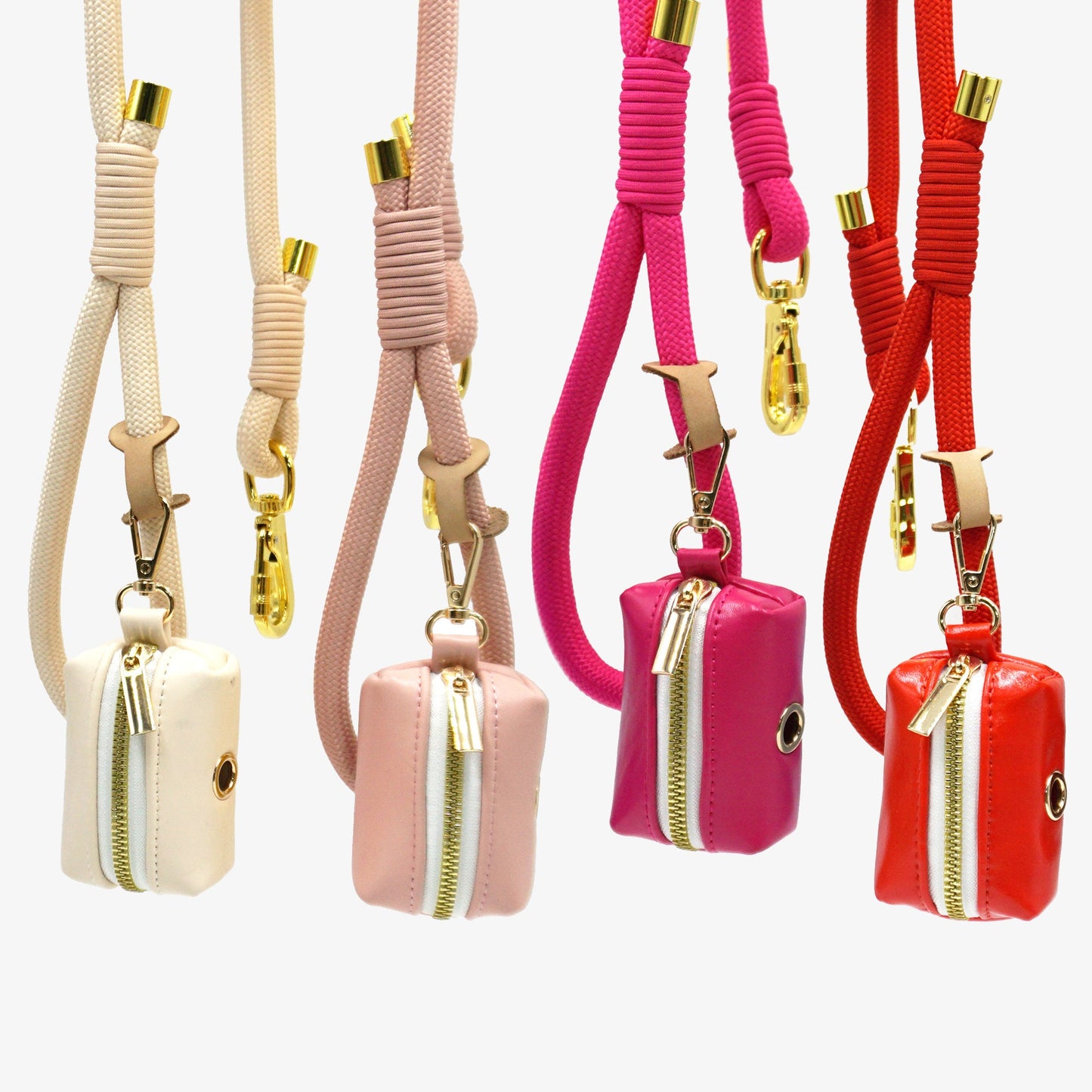 PU Leather Dog Collar, Collar/Lead/Poop Bag, Solid Dog Collar Leash Set Cream+Pink+Hot Pink+Red Engraved Metal Buckle, Wedding Puppy Gift