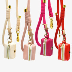 PU Leather Dog Collar, Collar/Lead/Poop Bag, Solid Dog Collar Leash Set Cream+Pink+Hot Pink+Red Engraved Metal Buckle, Wedding Puppy Gift