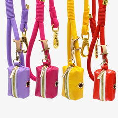 PU Leather Dog Collar, Collar/Lead/Poop Bag, Dog Collar Leash Set Purple+Yellow+Hot Pink+Orange Engraved Metal Buckle, Wedding Puppy Gift