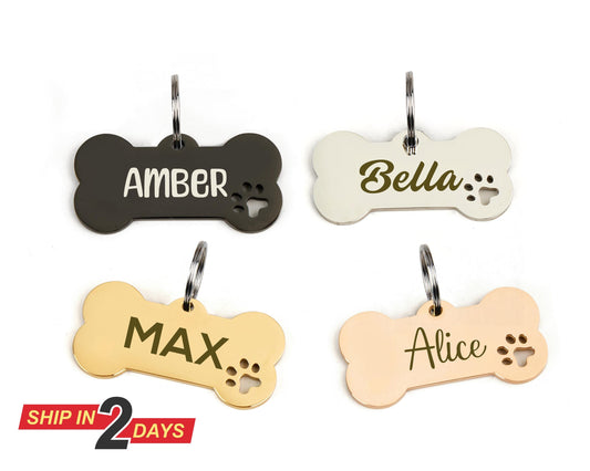 Personalised Dog ID Tag, Dog Name Tag, Custom Dog Tag with Paw, Engraved Dog Tag, Dog Tag with Name, Black Dog Tag Personalised for Dogs