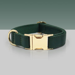 PU Leather Dog Collar, Collar/Harness/Lead/Poop Bag, Dog Collar Leash in Dark Green, Engraved Metal Buckle, Wedding Puppy Gift, Australia