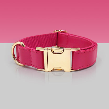 PU Leather Dog Collar, Collar/Harness/Lead/Poop Bag, Dog Collar Leash in Hot Pink, Engraved Metal Buckle, Wedding Puppy Gift, Australia