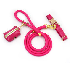 PU Leather Dog Collar, Collar/Harness/Lead/Poop Bag, Dog Collar Leash in Hot Pink, Engraved Metal Buckle, Wedding Puppy Gift, Australia