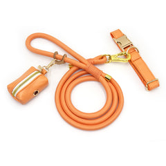 PU Leather Dog Collar, Collar/Harness/Lead/Poop Bag, Dog Collar Leash in Orange, Engraved Metal Buckle, Wedding Puppy Gift, Australia