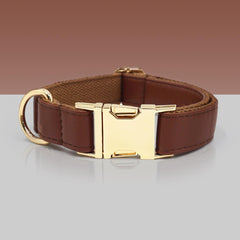 PU Leather Dog Collar, Collar/Lead/Poop Bag, Dog Collar Leash Set Yellow+Orange+Light Brown+Dark Brown Engraved Metal Buckle, Wedding Gift