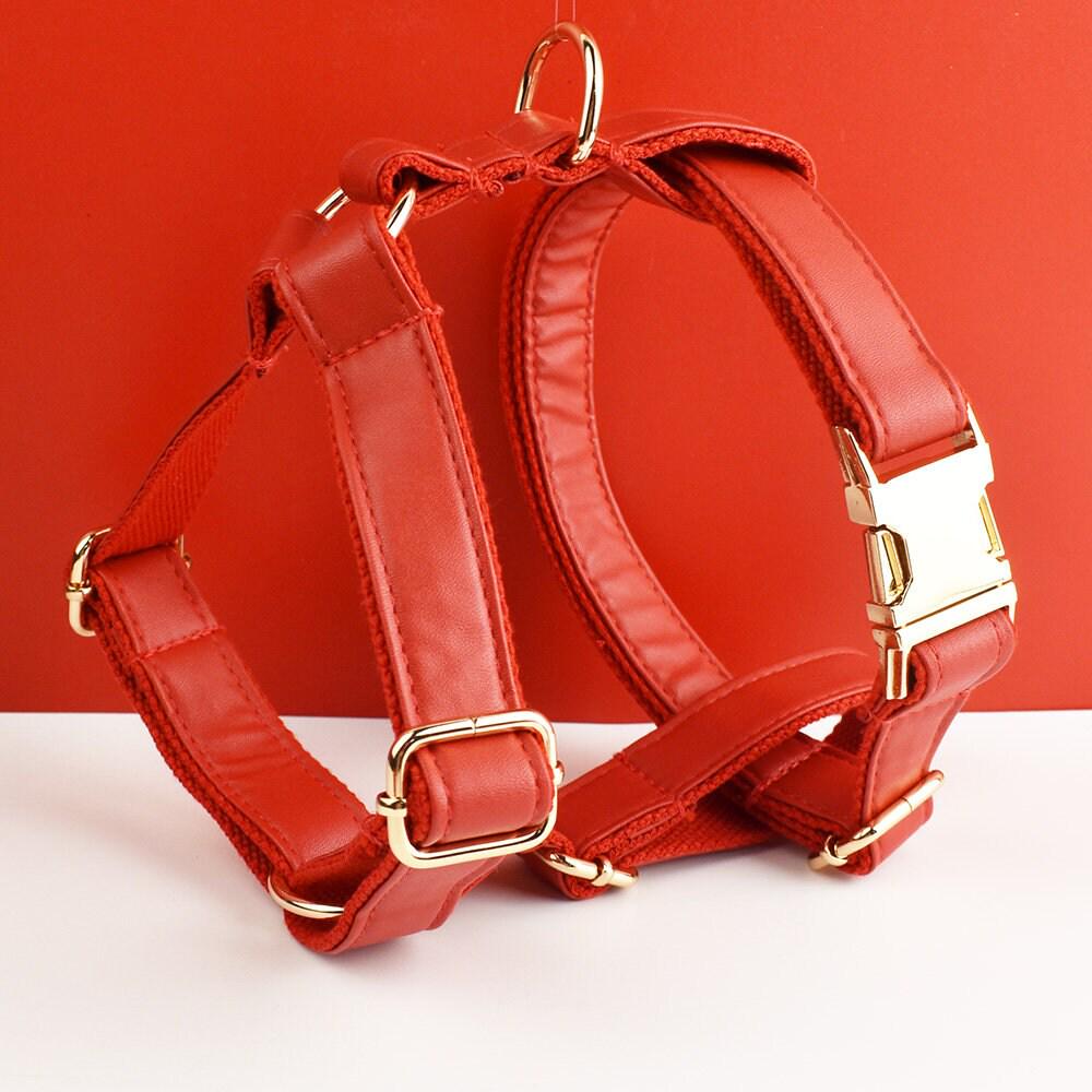 Leather dog collar, red pu collar/lead/bowtie/harness/bag,solid dog collar leash set, engraved metal buckle,easy clean,wedding puppy gift