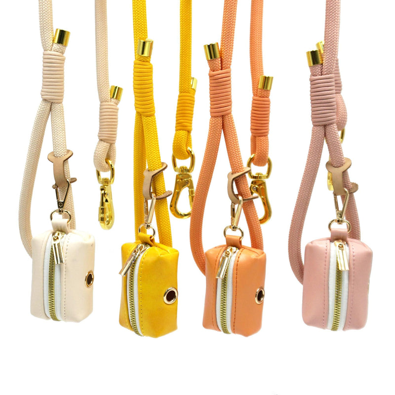 PU Leather Poop Bag Holder and Rope Leash in Cream+Yellow+Orange+Pink, Wedding Puppy Gift, Rope Dog Lead, Strong Dog Leash, Australia