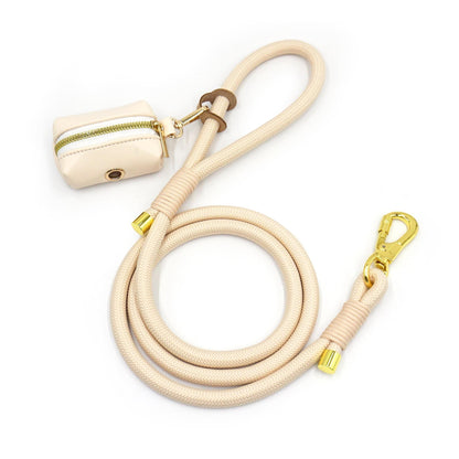 PU Leather Poop Bag Holder and Rope Leash in Cream+Yellow+Orange+Pink, Wedding Puppy Gift, Rope Dog Lead, Strong Dog Leash, Australia