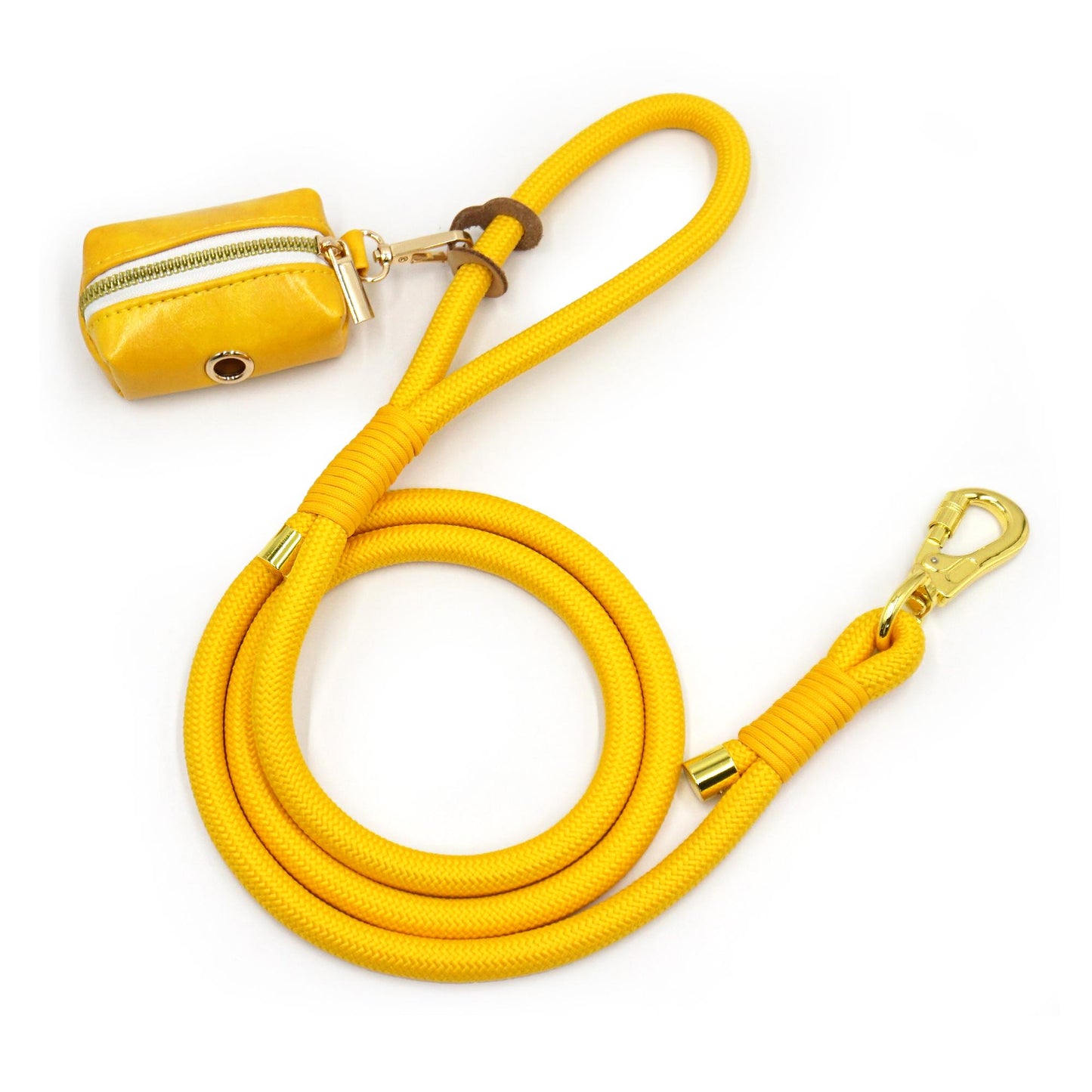 PU Leather Poop Bag Holder and Rope Leash in Cream+Yellow+Orange+Pink, Wedding Puppy Gift, Rope Dog Lead, Strong Dog Leash, Australia