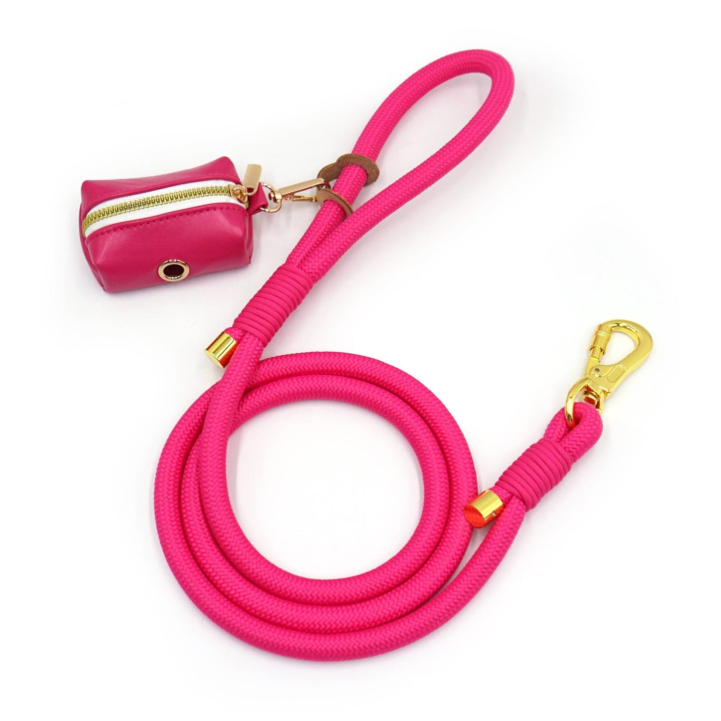 PU Leather Poop Bag Holder and Rope Leash in Purple+Hot Pink+Light Blue+Cream Wedding Puppy Gift, Rope Dog Lead, Strong Dog Leash, Australia