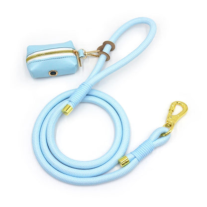 PU Leather Poop Bag Holder and Rope Leash in Purple+Hot Pink+Light Blue+Cream Wedding Puppy Gift, Rope Dog Lead, Strong Dog Leash, Australia
