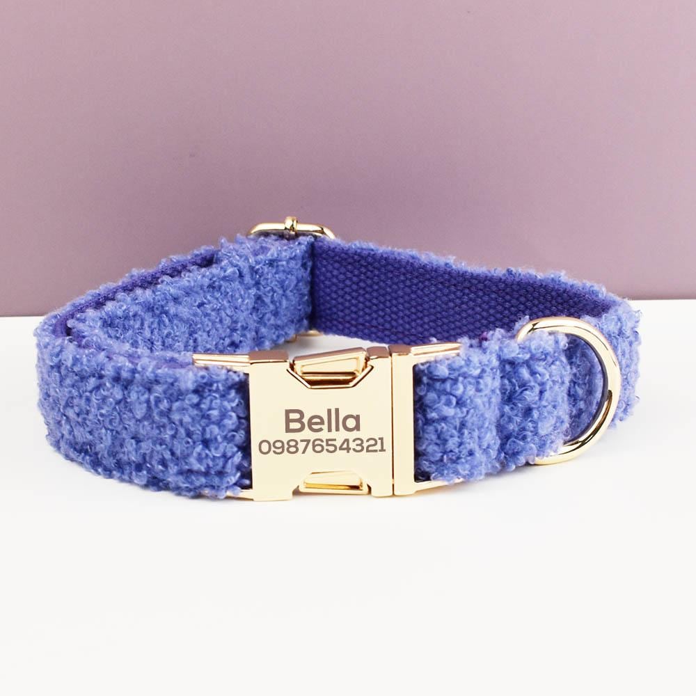 Teddy Bear Dog Collar, Personalised Tag, FluffyTartan Dog Collar and Leash or Bow, Collar for Male Dog, Engraved Name on Dog Collar