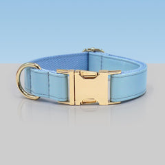 PU Leather Dog Collar, Collar/Harness/Lead/Poop Bag, Dog Collar Leash in Light Blue, Engraved Metal Buckle, Wedding Puppy Gift, Australia