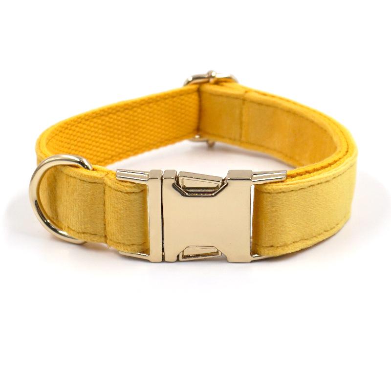Yellow Dog Collar, Personalized Tag, Custom Dog Collar and Leash or Bow, Velvet Collar for Male Dog, Engraved Name on Dog Collar, Boy Collar