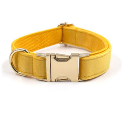 Yellow Dog Collar, Personalized Tag, Custom Dog Collar and Leash or Bow, Velvet Collar for Male Dog, Engraved Name on Dog Collar, Boy Collar
