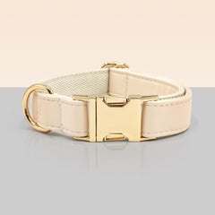 Custom Dog Leather Collar, Cream PU Leather with Engraved Buckle, Strong Roll Nylon Dog Lead, Pet Collar & Leash Sets, Different Combo