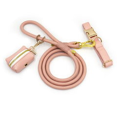 PU Leather Dog Collar, Collar/Harness/Lead/Poop Bag, Dog Collar Leash in Pink, Engraved Metal Buckle, Wedding Puppy Gift, Australia