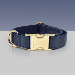 PU Leather Dog Collar, Collar/Harness/Lead/Poop Bag, Dog Collar Leash in Dark Blue, Engraved Metal Buckle, Wedding Puppy Gift, Australia
