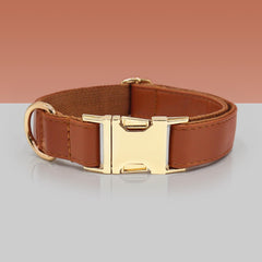 PU Leather Dog Collar, Collar/Harness/Lead/Poop Bag, Dog Collar Leash in Light Brown, Engraved Metal Buckle, Wedding Puppy Gift, Australia