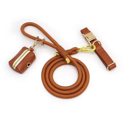 PU Leather Dog Collar, Collar/Harness/Lead/Poop Bag, Dog Collar Leash in Light Brown, Engraved Metal Buckle, Wedding Puppy Gift, Australia