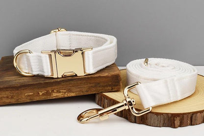 Wedding Dog Collar in White Satin, Custom Silky Roman Dog Harness with Name, Leash, Sailor Bow for Birthday