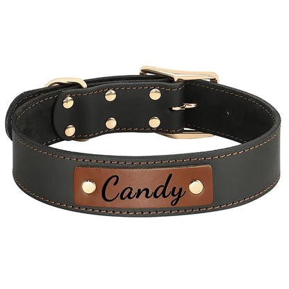 Personalised Laser Engraved Genuine Leather Dog Collar, Soft LeatherPet Necklace for Medium Large Dogs
