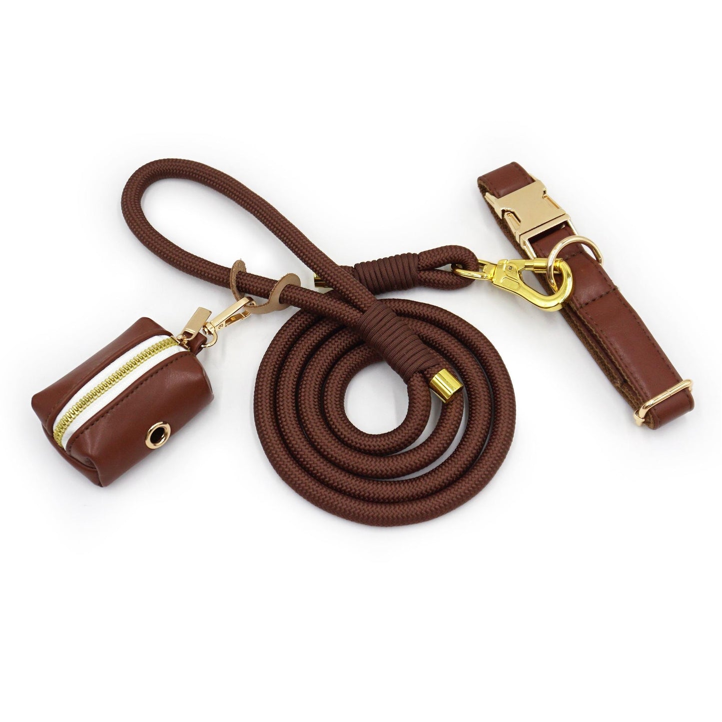 PU Leather Dog Collar, Collar/Harness/Lead/Poop Bag, Dog Collar Leash in Dark Brown, Engraved Metal Buckle, Wedding Puppy Gift, Australia