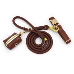 PU Leather Dog Collar, Collar/Harness/Lead/Poop Bag, Dog Collar Leash in Dark Brown, Engraved Metal Buckle, Wedding Puppy Gift, Australia