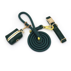 PU Leather Dog Collar, Collar/Harness/Lead/Poop Bag, Dog Collar Leash in Dark Green, Engraved Metal Buckle, Wedding Puppy Gift, Australia