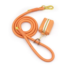 PU Leather Dog Collar, Collar/Harness/Lead/Poop Bag, Dog Collar Leash in Orange, Engraved Metal Buckle, Wedding Puppy Gift, Australia