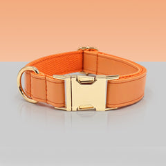 PU Leather Dog Collar, Collar/Harness/Lead/Poop Bag, Dog Collar Leash in Orange, Engraved Metal Buckle, Wedding Puppy Gift, Australia